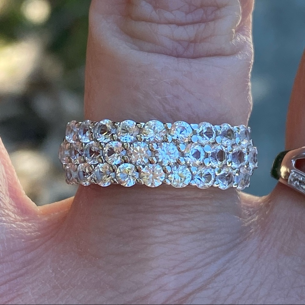 14k white gold over 925 half eternity White Sapphire band 7